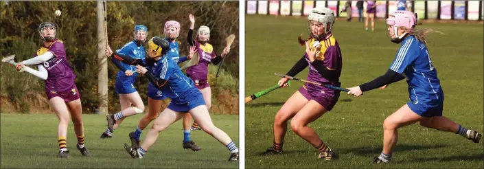  ??  ?? Wexford’s Muireann Fitzpatric­k keeps her eye on the ball as Lusine Delaney of Laois applies pressure.
Emma Tomkins gets to the ball ahead of Laois opponent Katie Dunican.