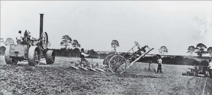  ?? PICTURE: HULTON ARCHIVE/ GETTY IMAGES ?? REVOLUTION­ARY: Fowler’s steam plough, traction engine and windlass in use circa 1860. John Fowler set up his Steam Plough Works in Leeds and was one of the one of the great names of the traction engine era.