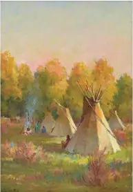  ??  ?? Joseph Henry Sharp (1859-1953), Crow Evening Camp, ca. 1925, oil on canvas, 14 x 10". Courtesy J. N. Bartfield Galleries, New York City.