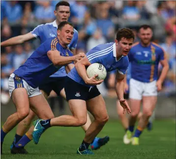  ??  ?? Dean Healy in action against Ciaran Kilkenny of Dublin in this year’s Leinster Championsh­ip clash at Portlaoise. Healy will lead Pat’s out in the county final against neighbours Rathnew on Sunday.