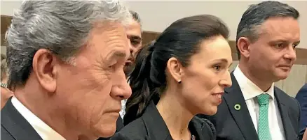  ??  ?? Winston Peters, Jacinda Ardern and James Shaw front the media at the launch of the Government’s 30-year plan.