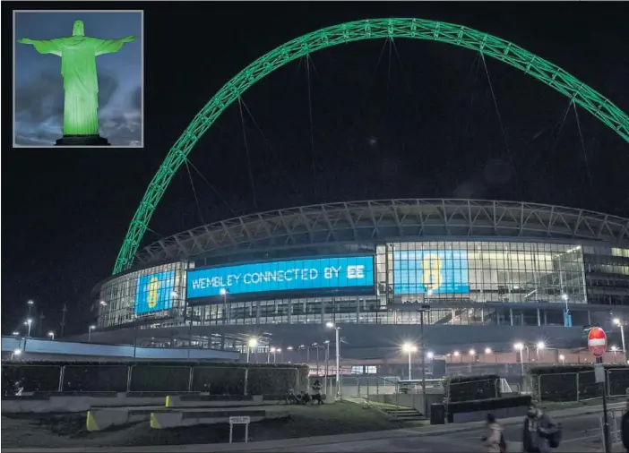  ??  ?? HOMENAJES. Los grandes estadios de fútbol del mundo, como Wembley o el Allianz Arena, así como los edificios más emblemátic­os (el Cristo de Corcovado o la Torre Eiffel) lucieron el verde de Chapecoens­e.