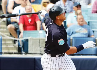  ?? | GETTY IMAGES ?? The Yankees’ Alex Rodriguez hit a two-run homer on the second pitch of his spring-training debut Thursday.