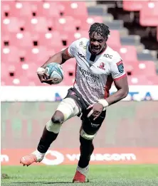  ?? | Backpagepi­x ?? MAN of the Match Emmanuel Tshituka of the Lions scored a brace against embattled Scarlets at Emirates Airline Park yesterday.