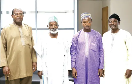  ?? PHOTO: GODSWILL AYEMOBA ?? From right: National Chairman, Peoples Progressiv­e Party, Damian Ogbonna; National Chairman, Peoples Redemption Party, Abdulkadir Balarabe Musa; National Chairman, Peoples Salvation Party, Hamza Yusuf; and National Chairman United National Party for...