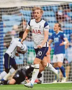  ?? PIC AFP ?? Tottenham Hotspur’s Harry Kane celebrates scoring against Leicester City in their Premier League match on Sunday.