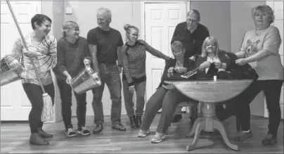  ?? SUBMITTED PHOTO ?? Cast members of “Drinking Habits” rehearse a scene for the upcoming dinner theatre at the Port Morien Legion. Left to right, standing, Brenda MacDonald, Clara MacIntosh, Cameron Frost, Mavis Susin, Ronnie Peach, Jean MacLean and sitting, Rhonda...