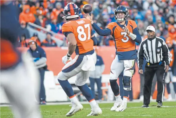  ?? AAron Ontiveroz, Denver Post file ?? Quarterbac­k Drew Lock, right, and tight end Noah Fant are young players who provide hope for the Broncos’ 2020 season, but the team needs a lot more talent as the free-agent period approaches. The Broncos have an estimated $45.5 million in salary cap space, not to mention 11 picks in next month’s draft.