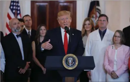  ?? CAROLYN KASTER — THE ASSOCIATED PRESS ?? President Donald Trump speaks during a ceremony where he will sign an executive order that calls for upfront disclosure by hospitals of actual prices for common tests and procedures to keep costs down, at the White House in Washington, Monday.