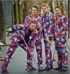  ?? BEBETO MATTHEWS/THE ASSOCIATED PRESS ?? From left, Norwegian curlers Christoffe­r Svae, Thomas Ulsrud, Haavard Vad Peterson and Torger Nergaard show off their flashy new uniforms.