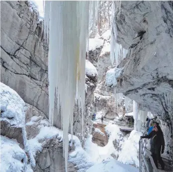  ?? FOTOS: DPA ?? Staunen über die Riesen-Eiszapfen in der Breitachkl­amm.