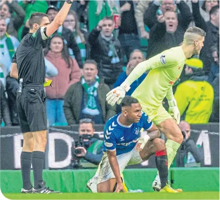  ??  ?? There can be no more red cards for Alfredo Morelos if Rangers are to maintain their title challenge