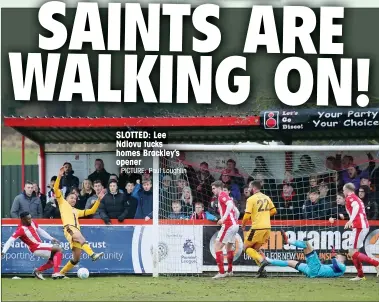  ?? PICTURE: Paul Loughlin ?? SLOTTED: Lee Ndlovu tucks homes Brackley’s opener