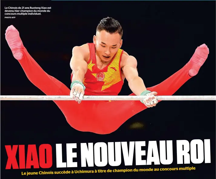  ?? PHOTO AFP ?? Le Chinois de 21 ans Ruoteng Xiao est devenu hier champion du monde du concours multiple individuel.