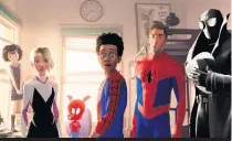  ??  ?? From left: Peni Parker, Spider-gwen, Spider-ham, Miles Morales, Peter Parker and Spider-man Noir