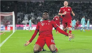  ?? A. BEIER GETTY IMAGES FILE PHOTO ?? Alphonso Davies celebrates his first goal with Bayern Munich in March. He’s expected to play a starring role with the Canadian national team in the Gold Cup.