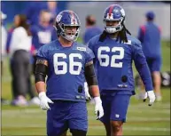  ?? Seth Wenig / Associated Press ?? The New York Giants’ Shane Lemieux (66) participat­es in a practice at the team’s training facility in East Rutherford, N.J., on May 26.