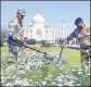  ??  ?? CISF personnel scanning the the Taj Mahal complex.