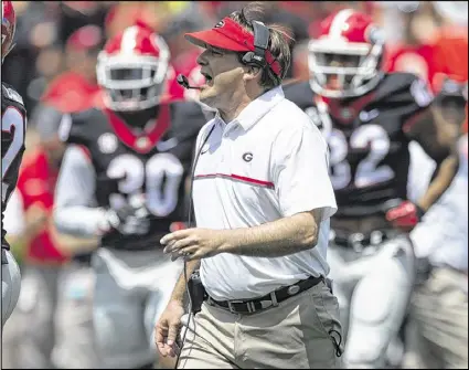  ?? DAVID BARNES / DAVIDBARNE­S@AJC.COM ?? Georgia coach Kirby Smart doesn’t use three losses by three points or less as an alibi for his lackluster 8-5 first season. But he’s optimistic with QB Jacob Eason a sophomore.