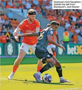  ?? ?? Swansea’s Kyle Naughton shields the ball from Blackpool’s Josh Bowler