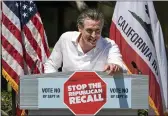  ?? DAMIAN DOVARGANES — THE ASSOCIATED PRESS ?? Gov. Gavin Newsom campaigns against the recall election at Culver City High School in Culver City Saturday.