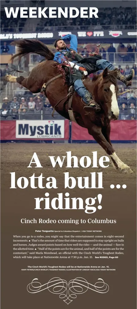  ?? ?? The Cinch World’s Toughest Rodeo will be at Nationwide Arena on Jan. 15. MARY PETERS/CINCH WORLD’S TOUGHEST RODEO; ILLUSTRATI­ON BY LINDSAY HACK/USA TODAY NETWORK