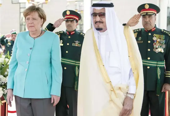  ??  ?? King Salman, right, with German Chancellor Angela Merkel during her visit to the Kingdom earlier this year. (Reuters)