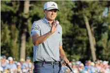  ?? Reuters ?? Fired up: Sweden's Ludvig Aberg acknowledg­es the crowd at the 18th hole after completing his final round./