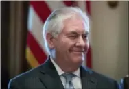  ?? THE ASSOCIATED PRESS ?? Secretary of State Rex Tillerson is seen in the Cabinet Room of the White House in Washington. President Donald Trump has yet to make good on his pledge to pursue closer cooperatio­n and friendlier ties to Russia, but a planned trip to Russia by...
