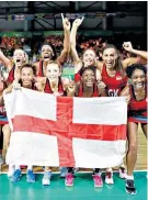  ??  ?? Historic triumph: England’s netball team celebrates Commonweal­th gold in 2018