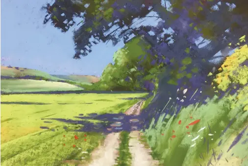  ??  ?? Summer in the South Downs, Unison Colour pastels on 400 grade UART black sanded paper, 10316in (25.5340.5cm)