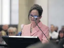  ?? ANTONIO PEREZ/CHICAGO TRIBUNE ?? Cook County Board of Review Commission­er Tammy Wendt is also a lawyer who served on Chicago police Officer Jason Van Dyke’s defense team. Here she speaks at his murder trial in 2018.