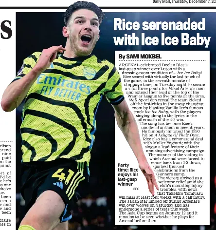  ?? REX ?? Party time: Rice enjoys his last-gasp winner