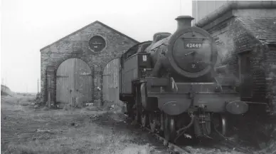  ?? W T Stubbs ?? The end is nigh on Sunday, 29 July 1962. Silloth shed is by now completely isolated from the tracks, the smoke vent and coal wagon have gone and an interloper in the form of Stanier 2-6-4T No 42449 (Derby Works, June 1936) rests beside the water tank between turns of duty. Given that ordinary passenger services over the Silloth branch were by now in the care of dieselmult­iple-units we can only assume that the locomotive had brought a weekend, seaside special to the town and is just stabled out of the way. No 42449 spent its first years in the Midlands, before transferri­ng to Carlisle (Kingmoor) shed in March 1958, the year the Scottish Region lost both Kingmoor and Canal to the London Midland Region, with No 42449 then moving on to Canal in May 1961 for a stay of two years before it left for Carnforth. Withdrawn from there on 14 November 1964, the pictured tank engine went to Crewe Works for destructio­n.