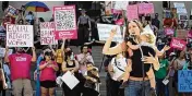  ?? COLUMBUS DISPATCH ?? Liz Brown, Columbus City Councilwom­an, addresses the large crowd in support of the Planned Parenthood Advocates of Ohio “Ban Off Our Bodies” rally at the Ohio Statehouse on Saturday.