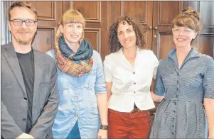  ?? SALLY COLE/THE GUARDIAN ?? Filmmaker Millefiore Clarkes, second right, meets with the co-curators of Art in the Open after a recent news conference at Charlottet­own city hall. From left are Pan Wendt, Becka Viau and D’Arcy Wilson. Clarkes’ collaborat­ion with her father is one of...