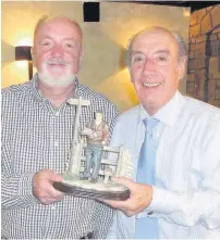  ??  ?? Dubious honour Jim Ferguson (right) receives the Style Award, from the Cambuslang Parish Church walking group’s Alastair Macfarlane