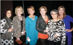  ?? NWA Democrat-Gazette/CARIN SCHOPPMEYE­R ?? Manda Hamilton (from left), Desi Keel, Kim West, Valerie Wright, Jennifer Steiner and Cindy Paladino, breast cancer survivors, model in the Pink Ribbon Luncheon fashion show at the Northwest Arkansas Convention Center in Springdale.