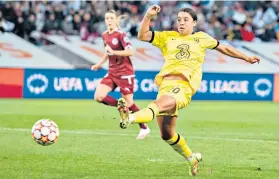  ?? ?? Full stretch: Sam Kerr scores one of six first-half goals in Chelsea’s easy win in Switzerlan­d