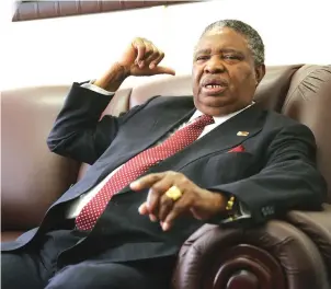  ?? — Picture: Believe Nyakudjara ?? Vice President Phelekezel­a Mphoko speaks to The Sunday Mail during the interview at his Munhumutap­a offices in Harare last week.