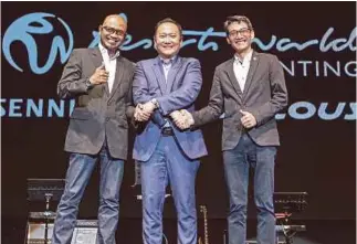  ??  ?? (From left) Faz Salleh, Tann and vice president Audio Solutions Sales, Sennheiser Electronic Asia L-Acoustic Vince Tan at the launch of the L-Acoustics K2 Installati­on in Asia at Arena of Stars.