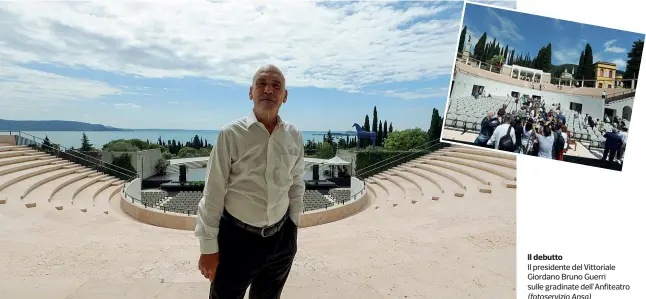  ??  ?? Il debutto
Il presidente del Vittoriale Giordano Bruno Guerri sulle gradinate dell’Anfiteatro (fotoserviz­io Ansa)