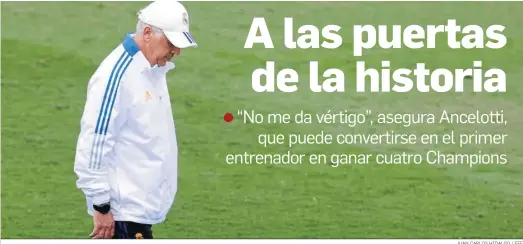  ?? JUAN CARLOS HIDALGO / EFE ?? Carlo Ancelotti, pensativo, ayer en el entrenamie­nto del Real Madrid.