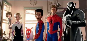  ??  ?? There are five variations of the main character in Spider-Man: Into the SpiderVers­e, but it’s never a crowded house.