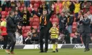  ?? Photograph: Jonathan Brady/PA ?? Rob Edwards is presented to Watford’s fans at Vicarage Road last May. He was gone after two defeats in 10 league matches.