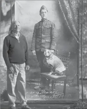  ?? PATRICK RAYCRAFT/HARTFORD COURANT ?? Curt Deane, of Lyme, is the grandson of Cpl. J. Robert Conroy. Conroy, who grew up in New Britain, served in the 124th Infantry in the U.S. Army in World War I. Conroy gained notoriety as the handler of Sgt. Stubby. The dog has been called the most decorated canine of the war while serving as an Army mascot in the trenches in France.