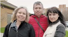  ?? ?? Sponsor Patti Overgaard with Eugene and Tamara Mats. They arrived in Canada on April 12 after escaping the war in western Ukraine.