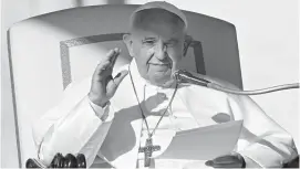  ??  ?? Pope Francis gestures as he speaks during the weekly general audience on October 23, 2019 at St Peter’s Square in the Vatican. — AFP