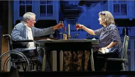  ??  ?? Andrew May and Kathleen Pirkl Tague perform a scene in Great Lakes Theater’s “Misery.” ROGER MASTROIANN­I