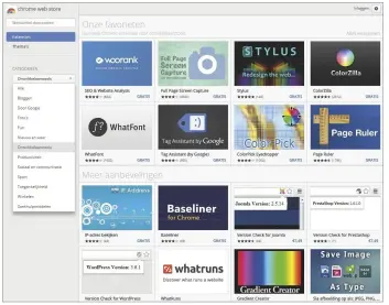  ??  ?? Chrome beschikt momenteel over het meest uitgebreid­e aanbod in zijn Store. Add-ons zijn handig ingedeeld in elf categorieë­n zoals Ontwikkela­arstools of Productivi­teit.